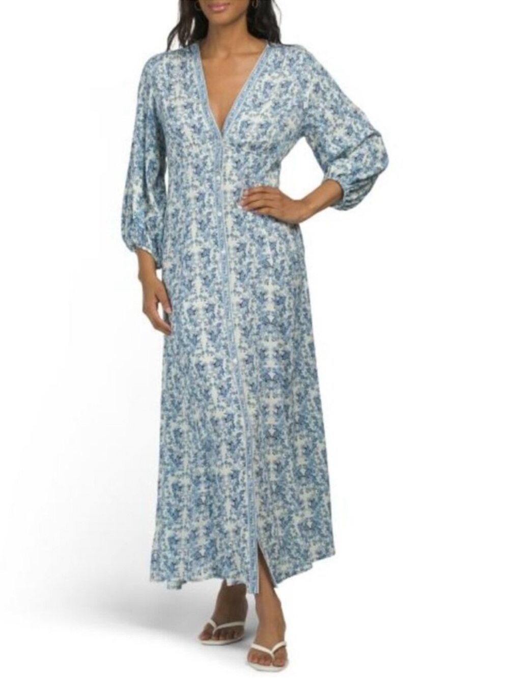 Max Studio Light Blue Floral V-Neck Maxi Dress